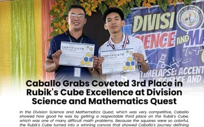 In the Division Science and Mathematics Quest, which was competitive, Caballo showed how good he was by getting a respectable third place on the Rubik’s Cube, which was one of many difficult math problems.